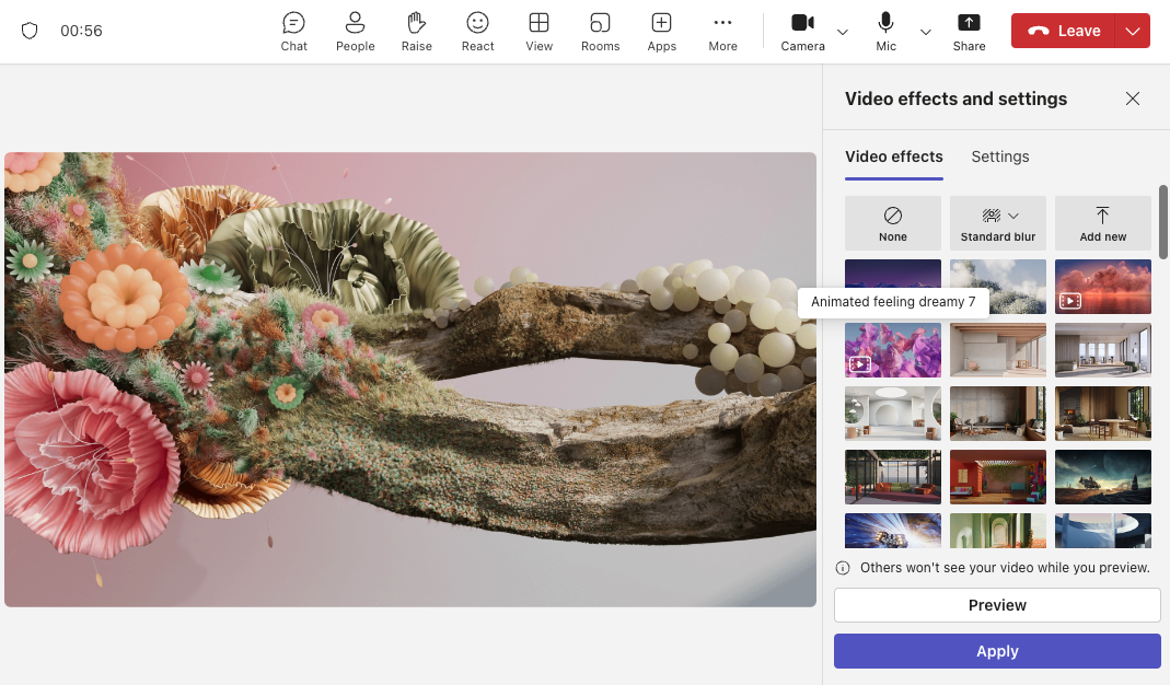 Video Effects and Settings Panel in Microsoft Teams