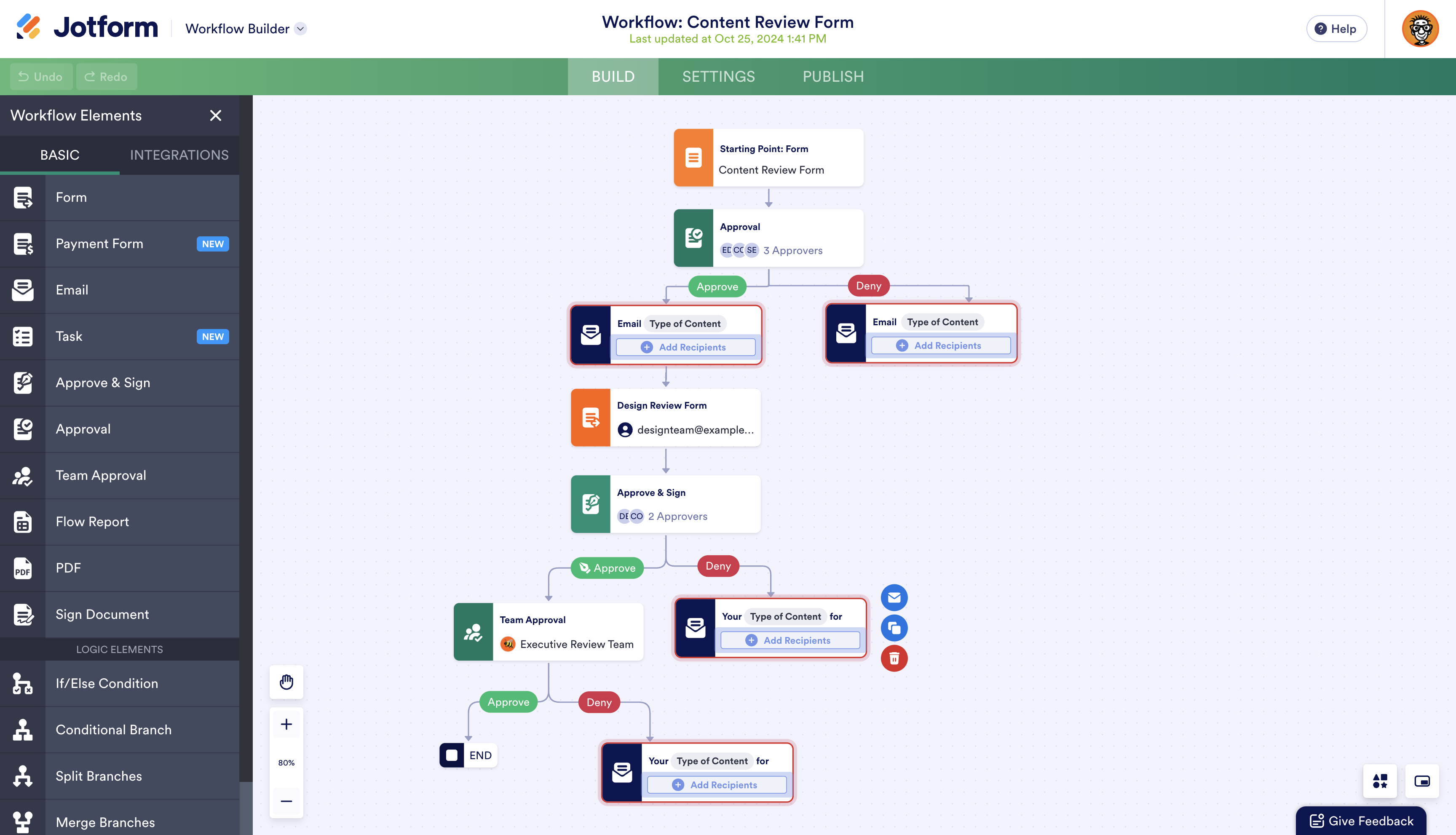 user interface of content review form