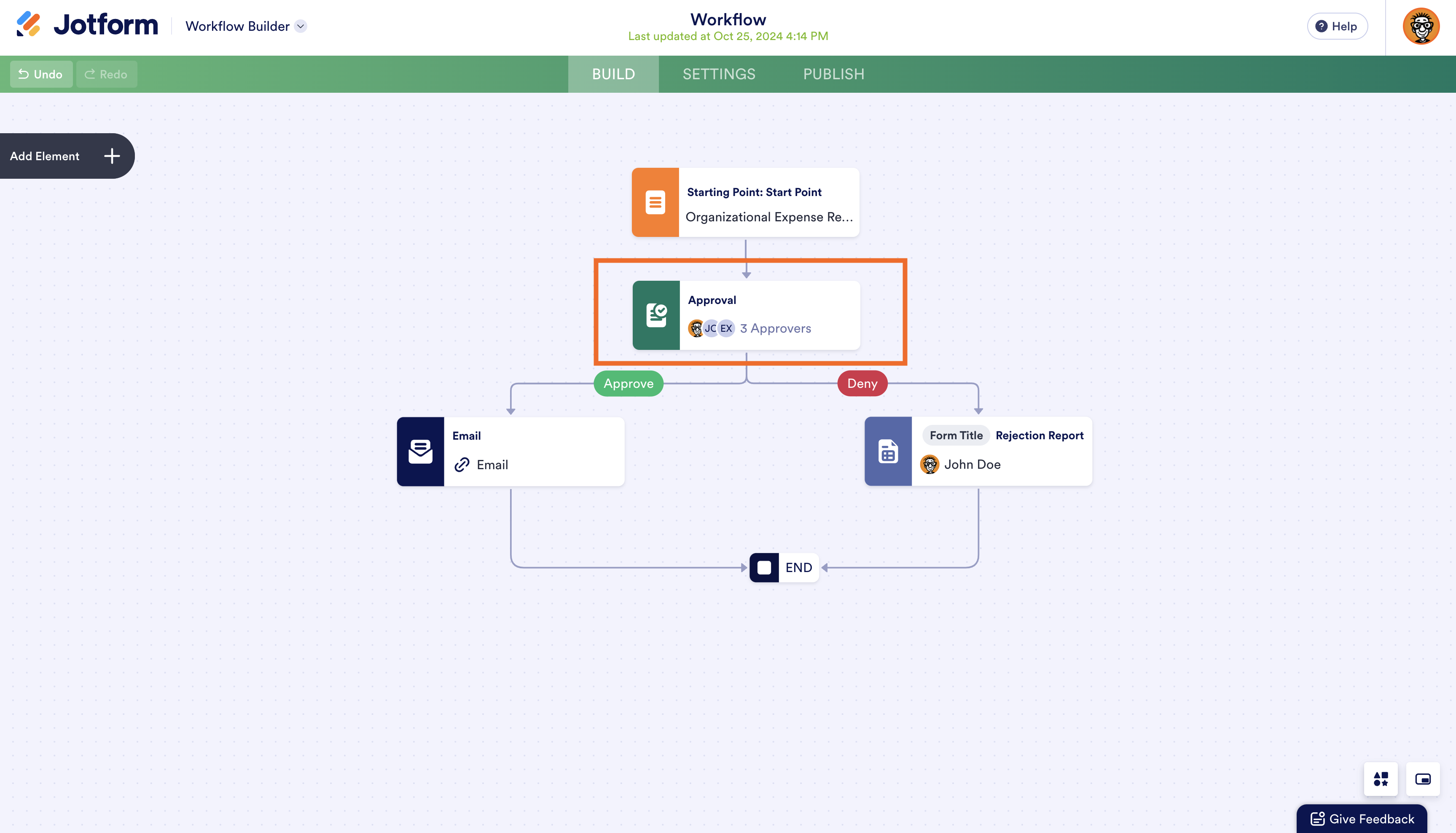 user interface of business expense reimbursement workflow template