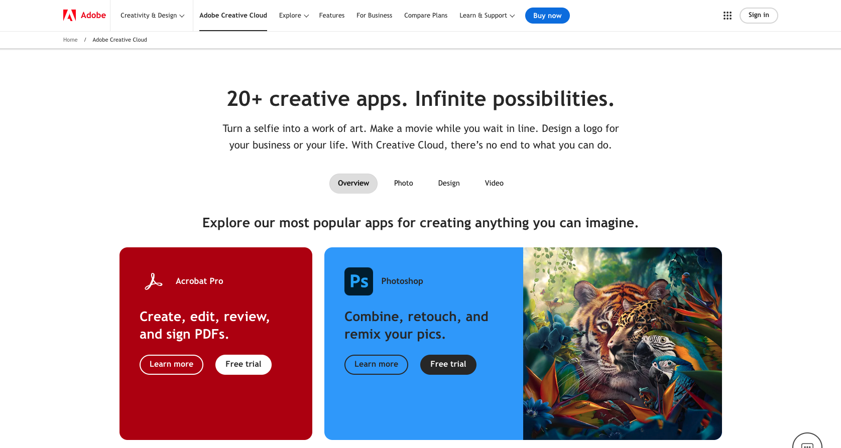 Adobe Creative Cloud Landing Page