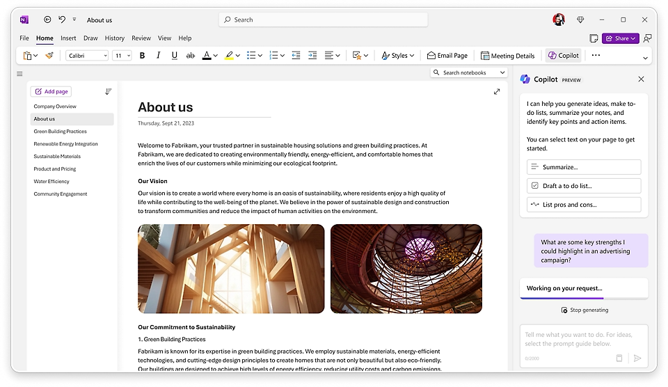 User Interface of OneNote