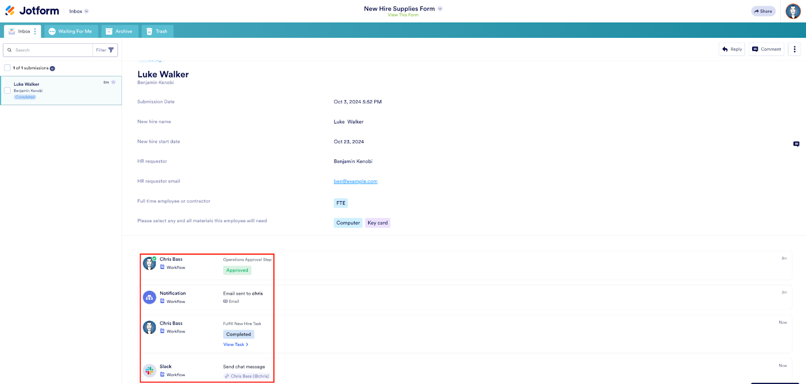 Viewing the Submission on Jotform Inbox