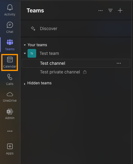 Clicking on the Calendar Button on Microsoft Teams