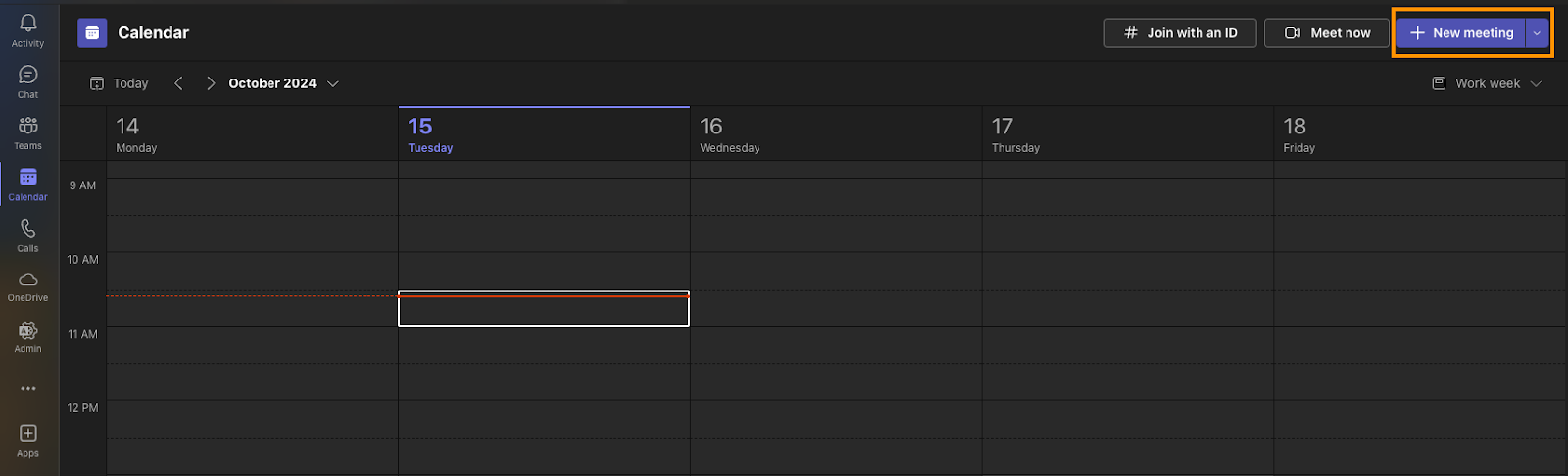 Clicking on the New Meeting Button on Microsoft Teams