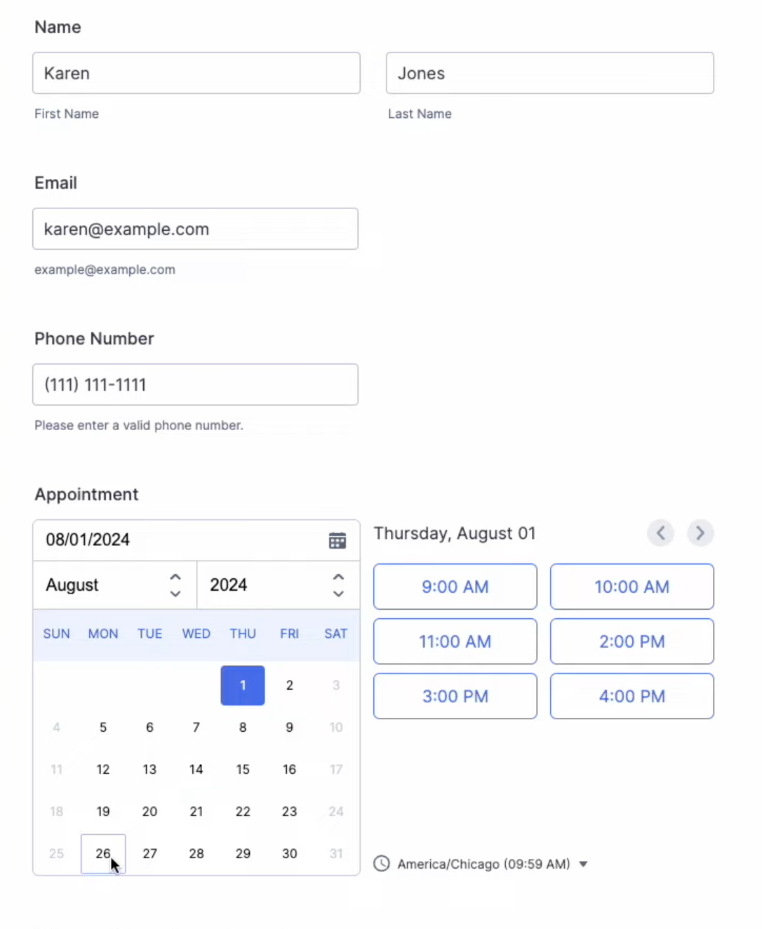Filling out a Appointment Booking Form in Jotform