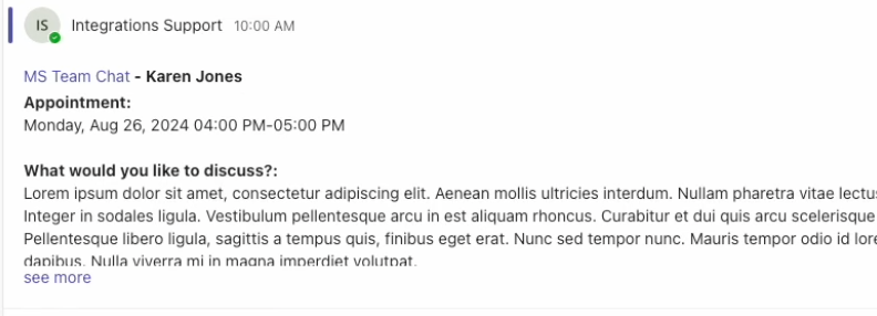 Viewing the Meeting in the Team Chat on Microsoft Teams