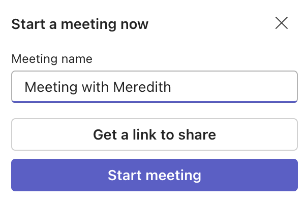 Entering the Meeting Name in the Start Meeting Now Window