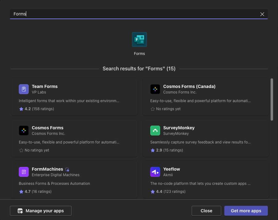 Searching for Forms in the Search Box