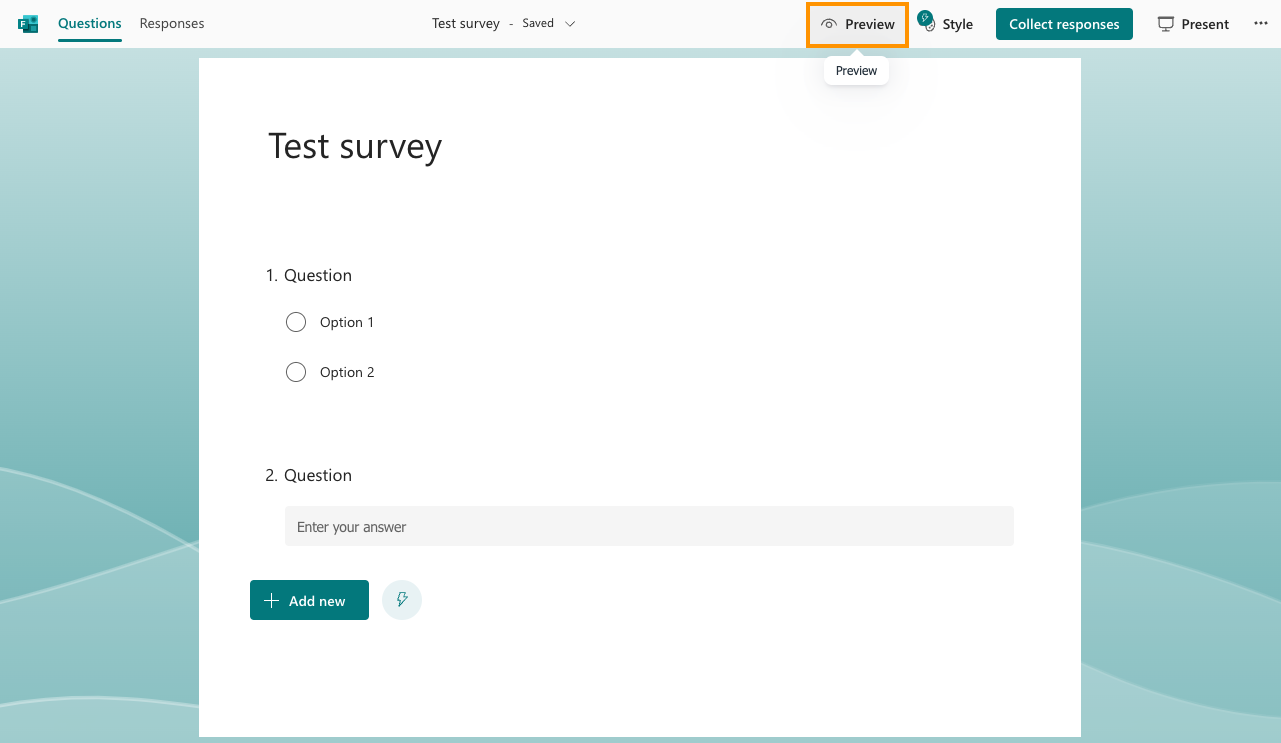 Clicking on the Preview Button on the Test Survey