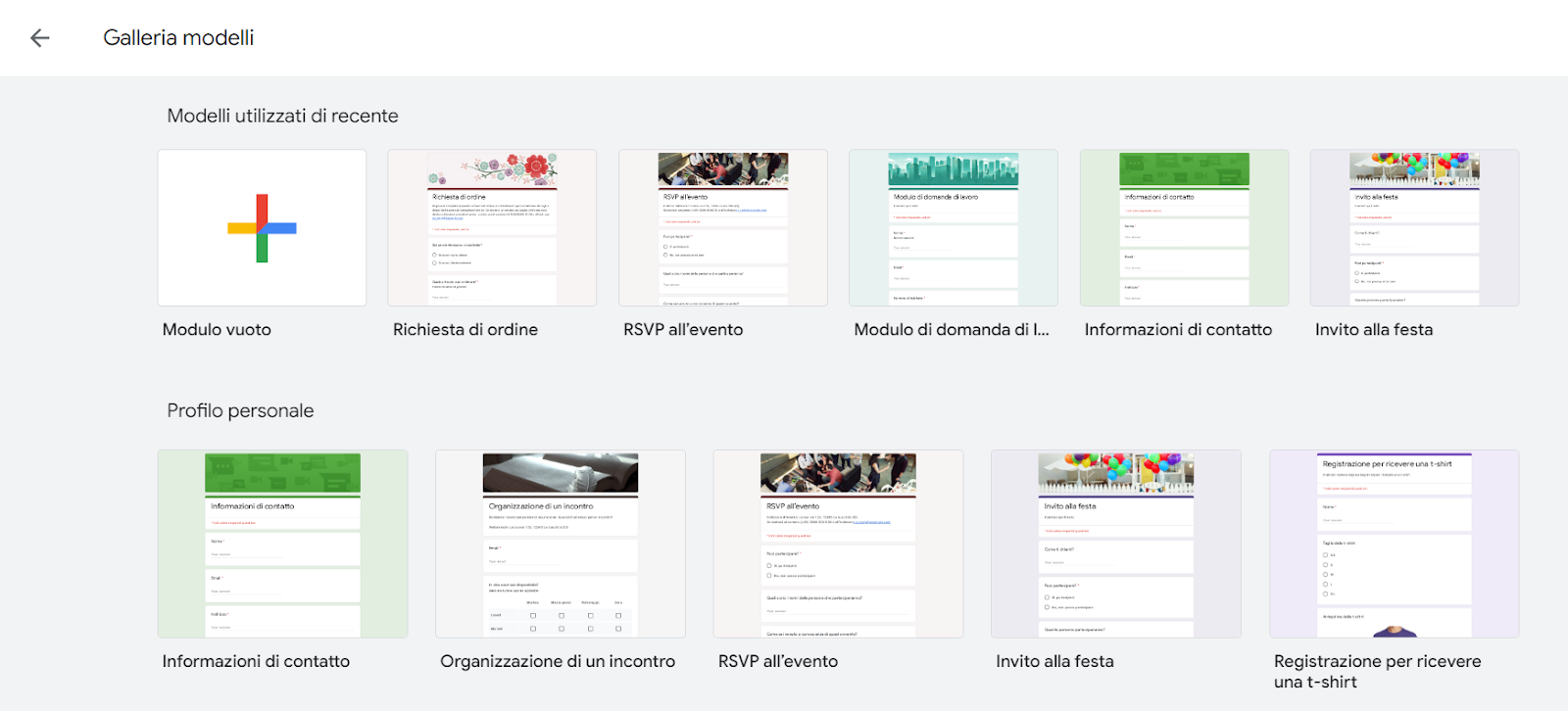 Galleria dei modelli di Google