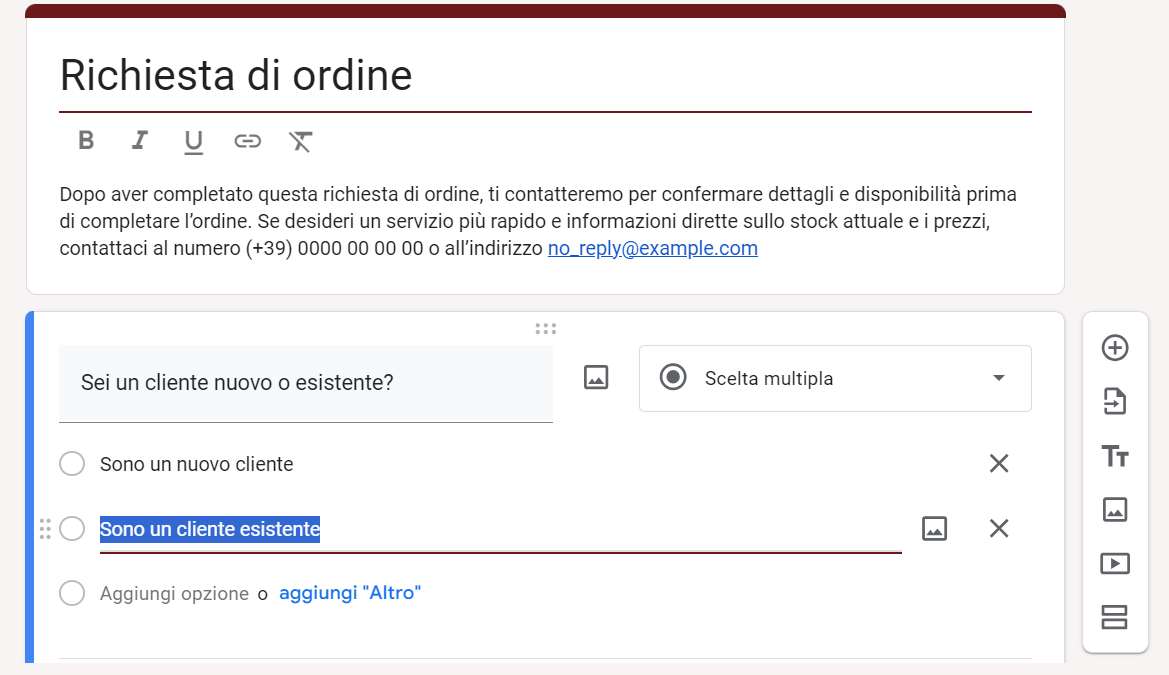 Modulo di Richiesta di ordine