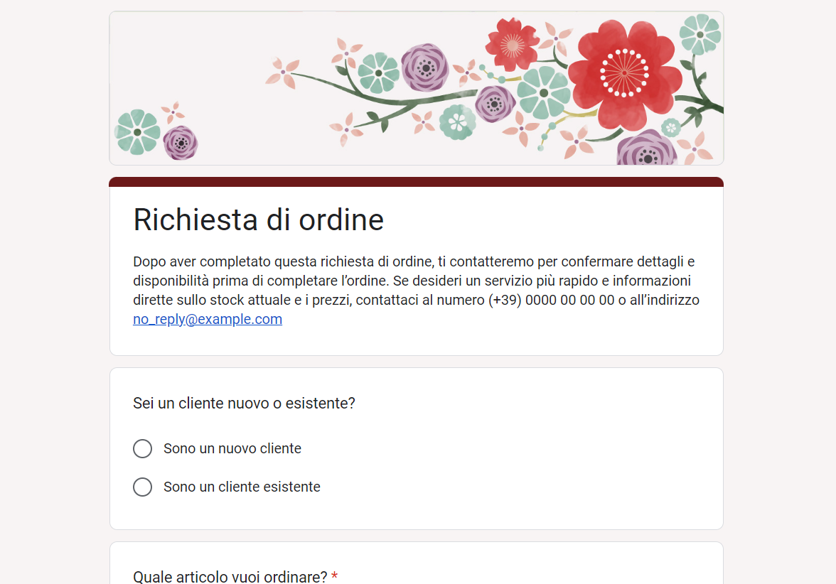 Modulo di richiesta d’ordine