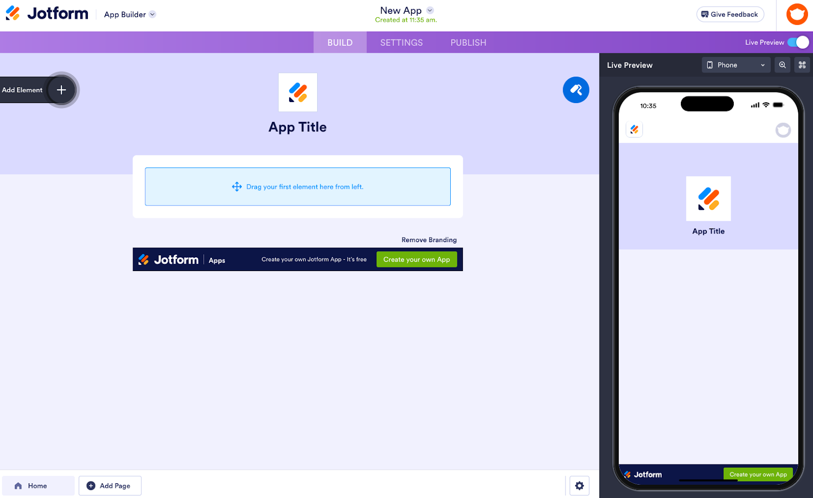 Jotform App Builder Interface