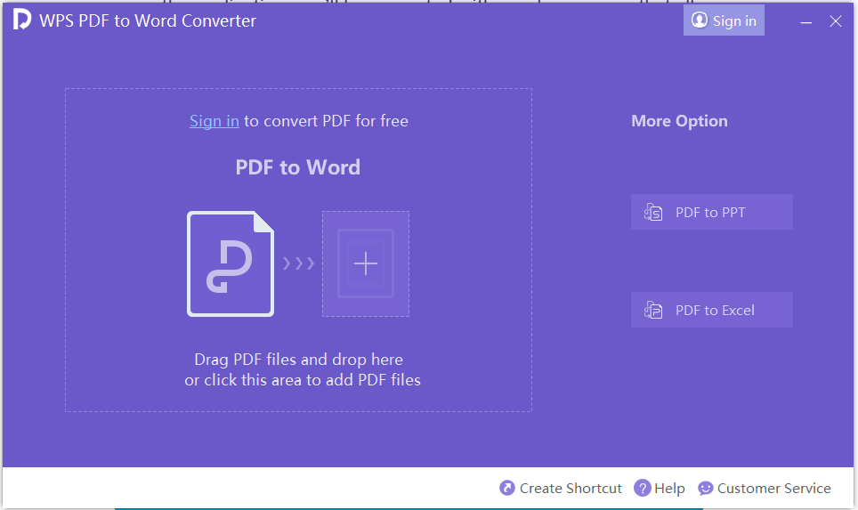 Benutzeroberfläche von WPS PDF to Word Converter (PC)
