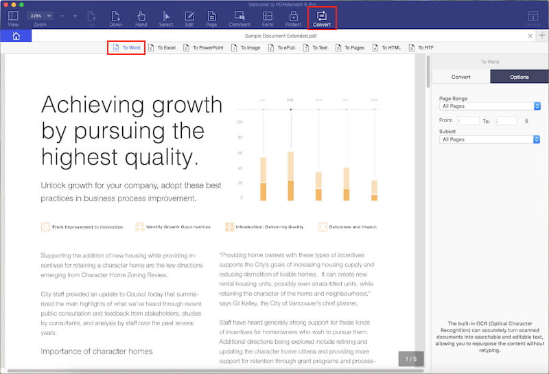 Benutzeroberfläche von Wondershare PDF zu Word Converter (MAC)