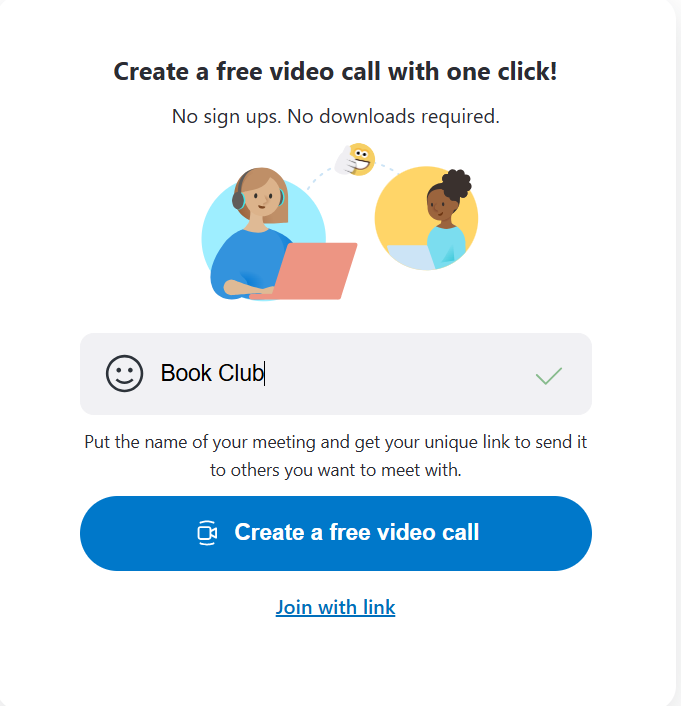 Graphic showing the ability to create video calls with a single click in Skype