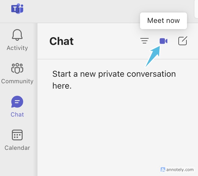 Clicking on the Video Camera Icon on Microsoft Teams