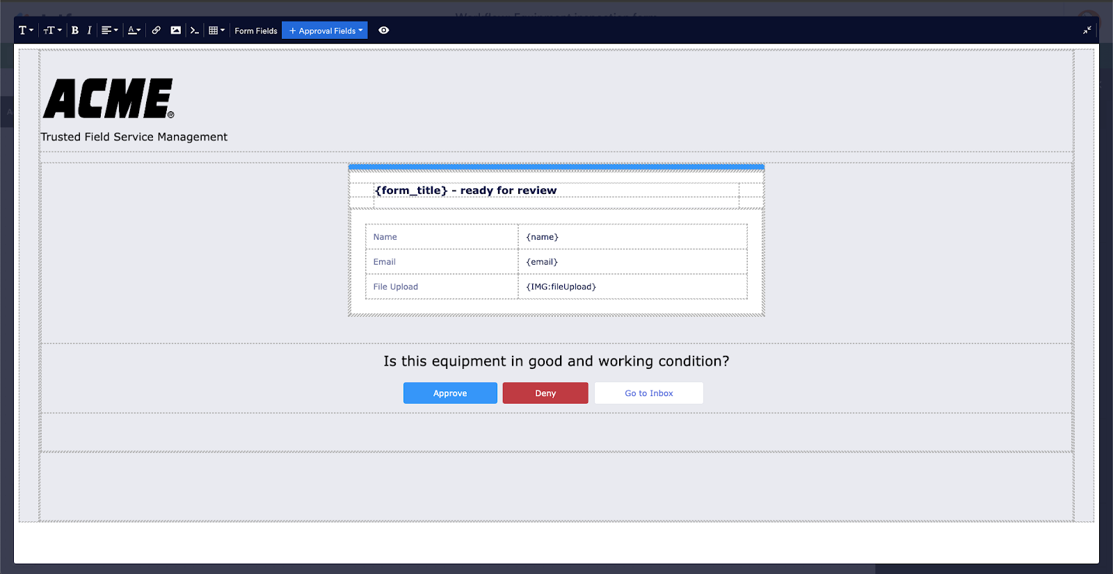 Email Customization Window of the Notification Email