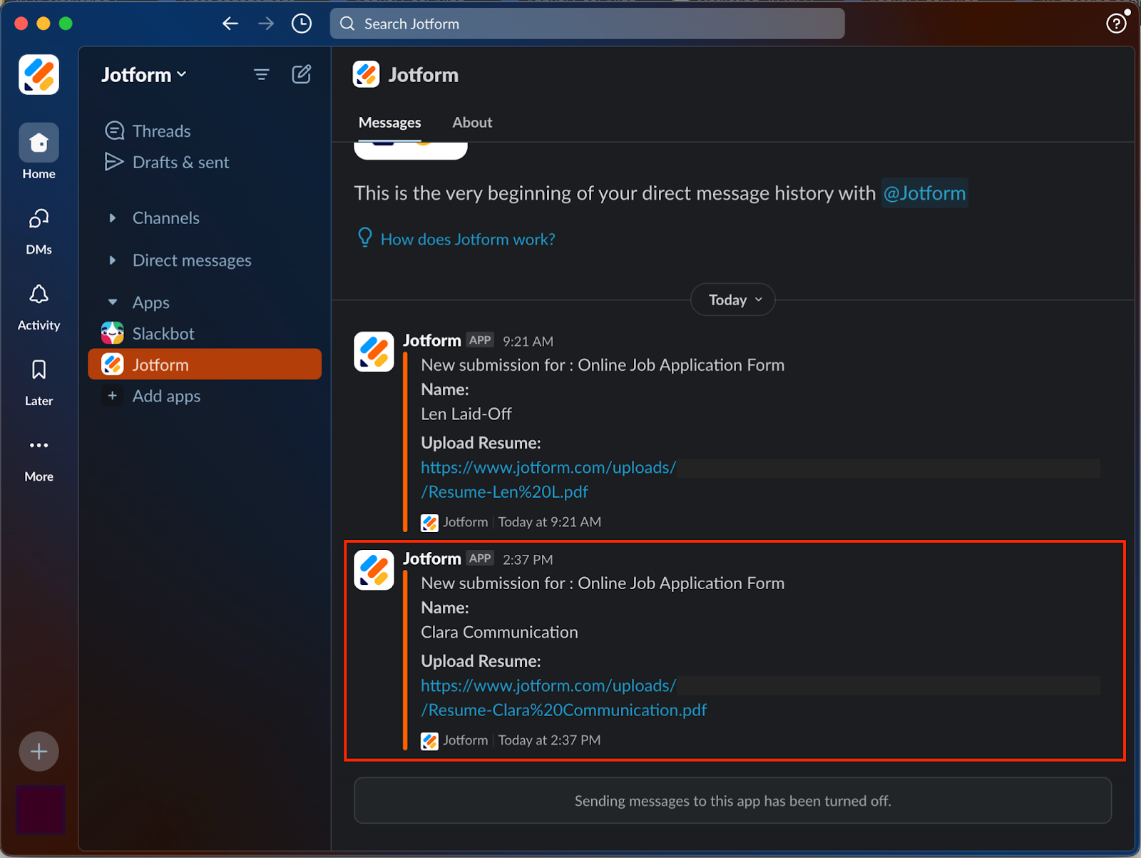 Highlighting the Submission in Slack