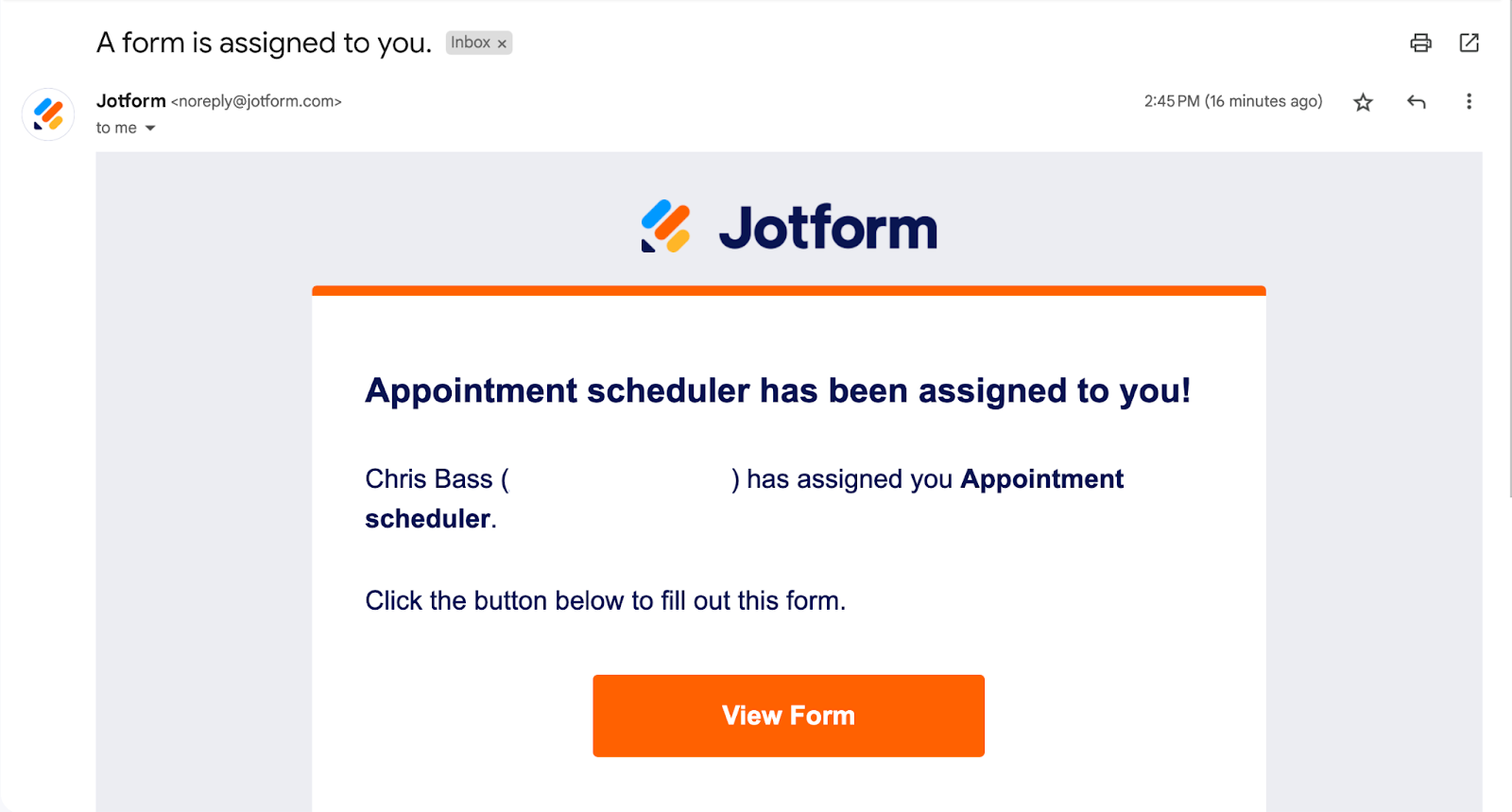Screenshot of the mail viewed by the volunteer applicant to schedule a call