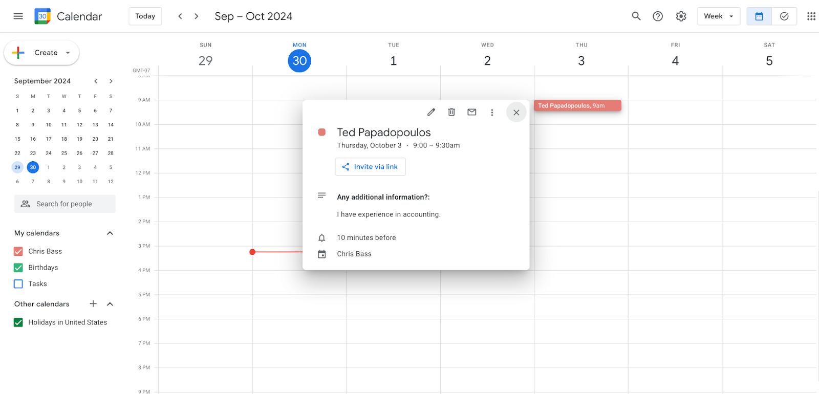 Viewing the Scheduled Event in Google Calendar 