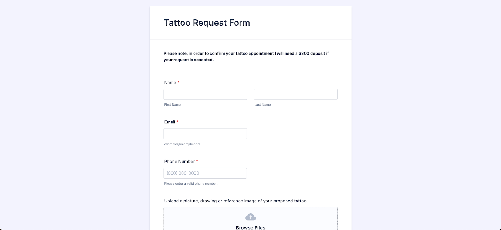 Tattoo Request Form in Jotform Form Builder