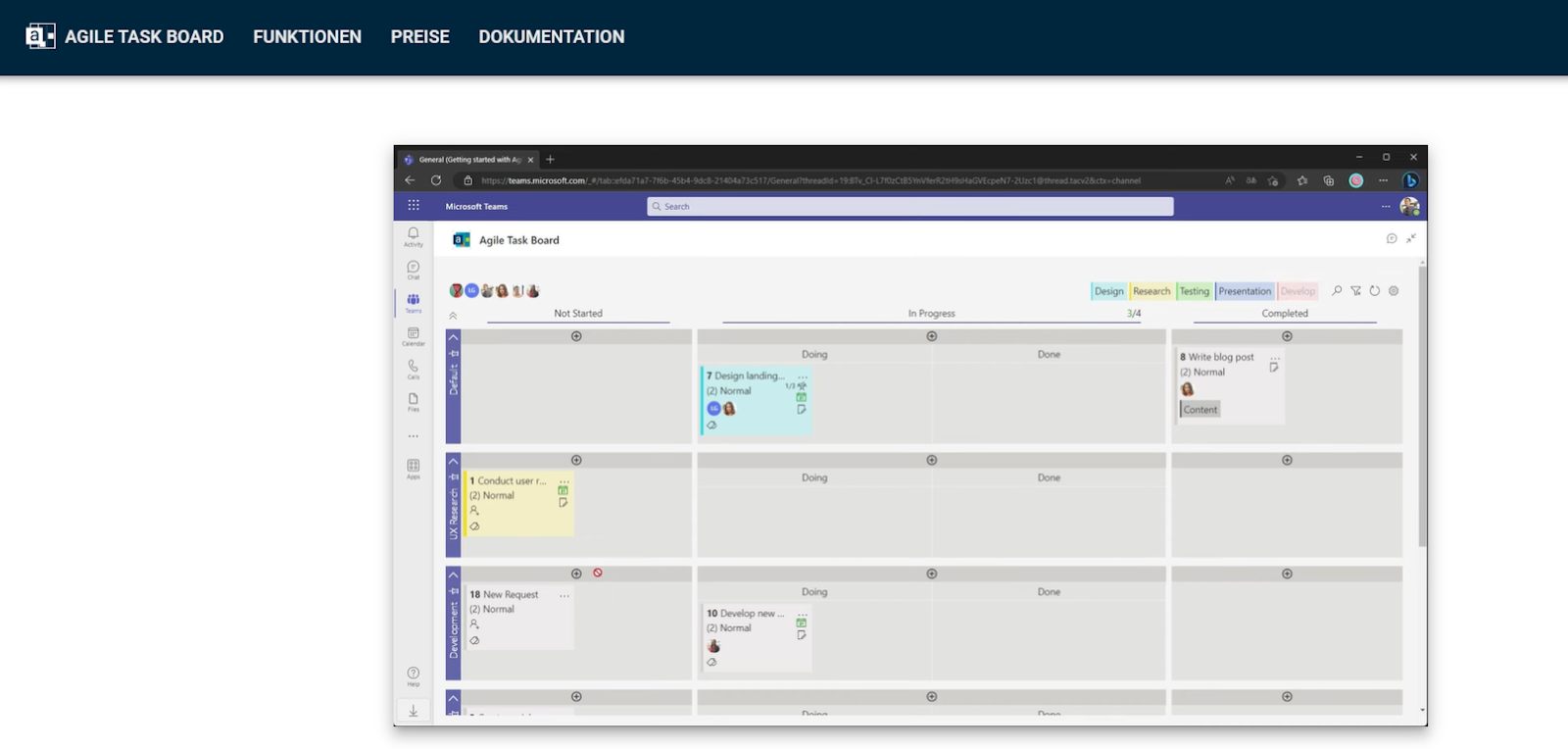 Benutzeroberfläche von Agile Task Board
