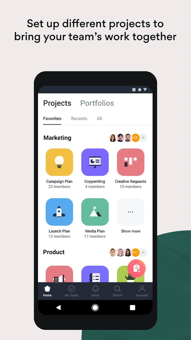 User Interface of Asana on Mobile