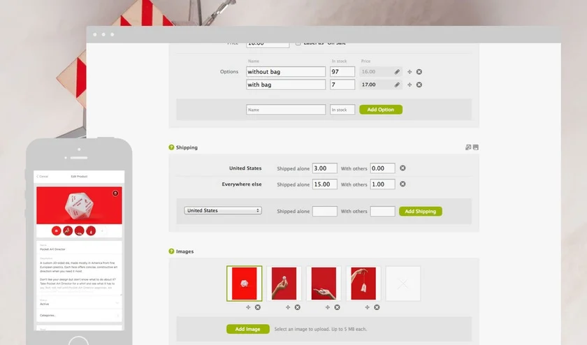 User Interface of Big Cartel