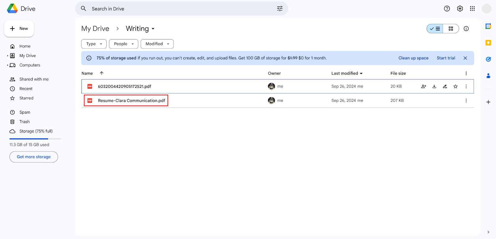 Highlighting the Submission in Google Drive