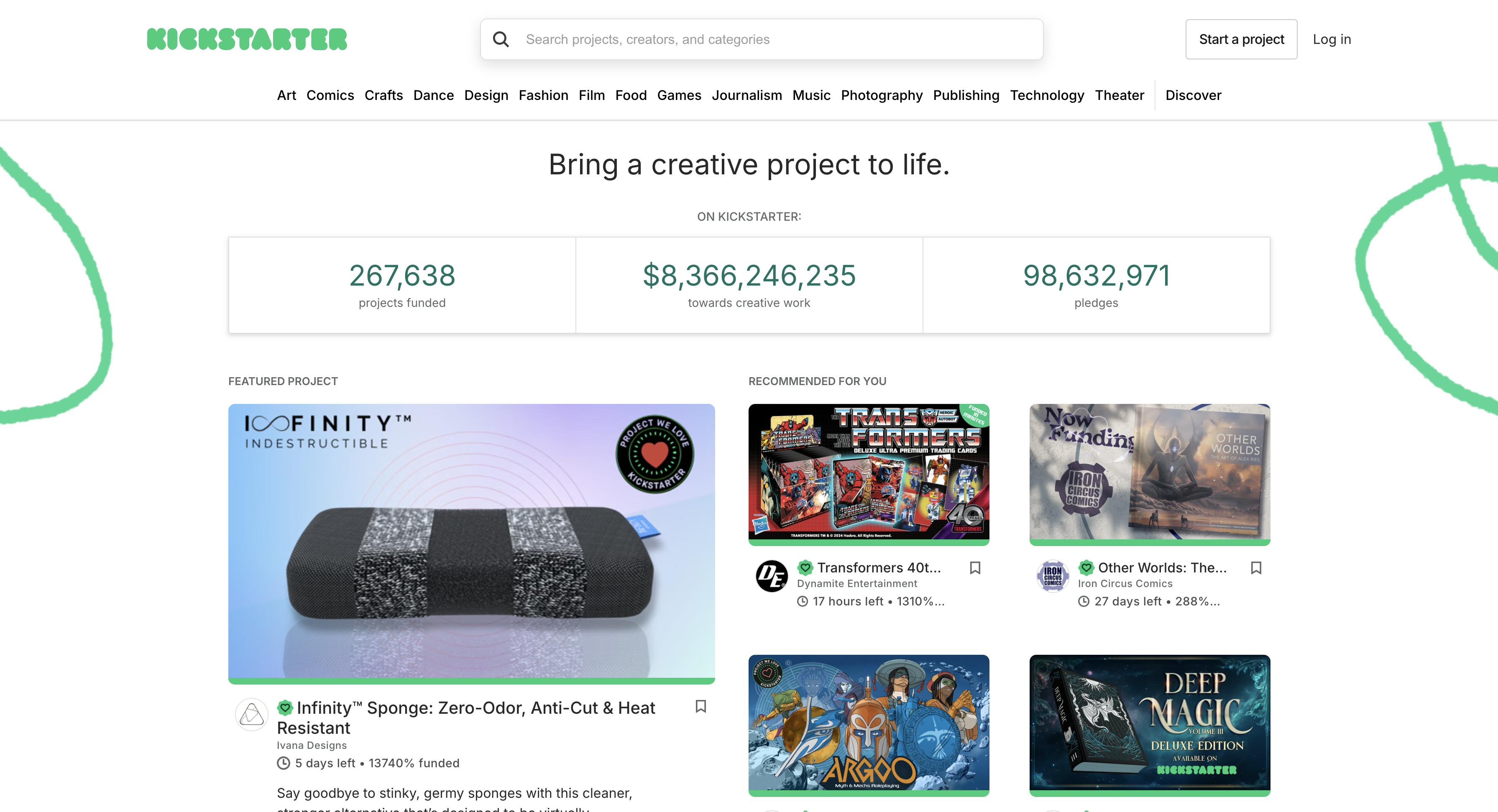 Landing Page of Kickstarter