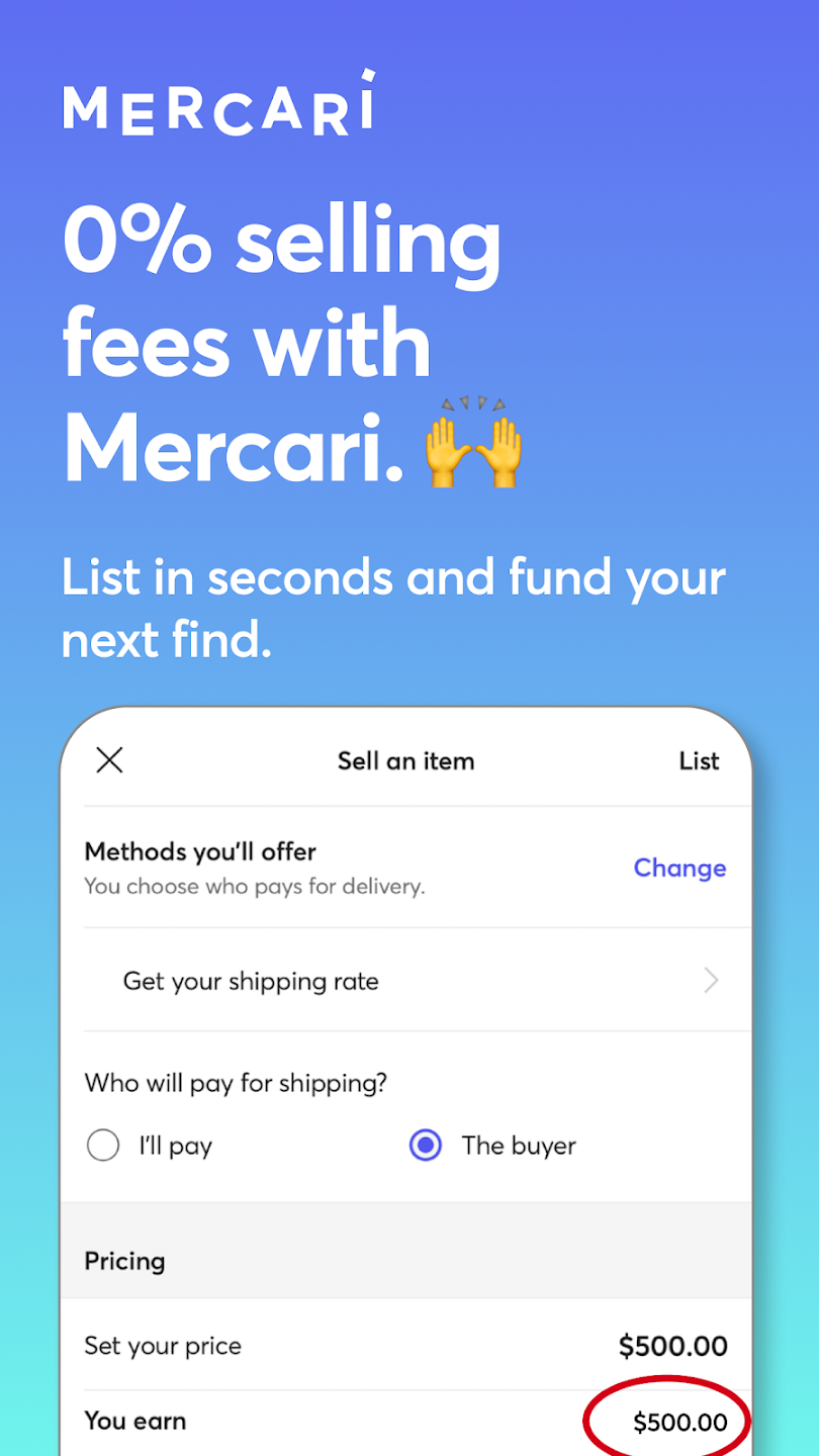 User Interface of Mercari