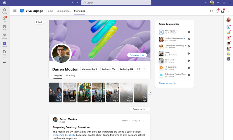 User Interface of Microsoft Viva Engage