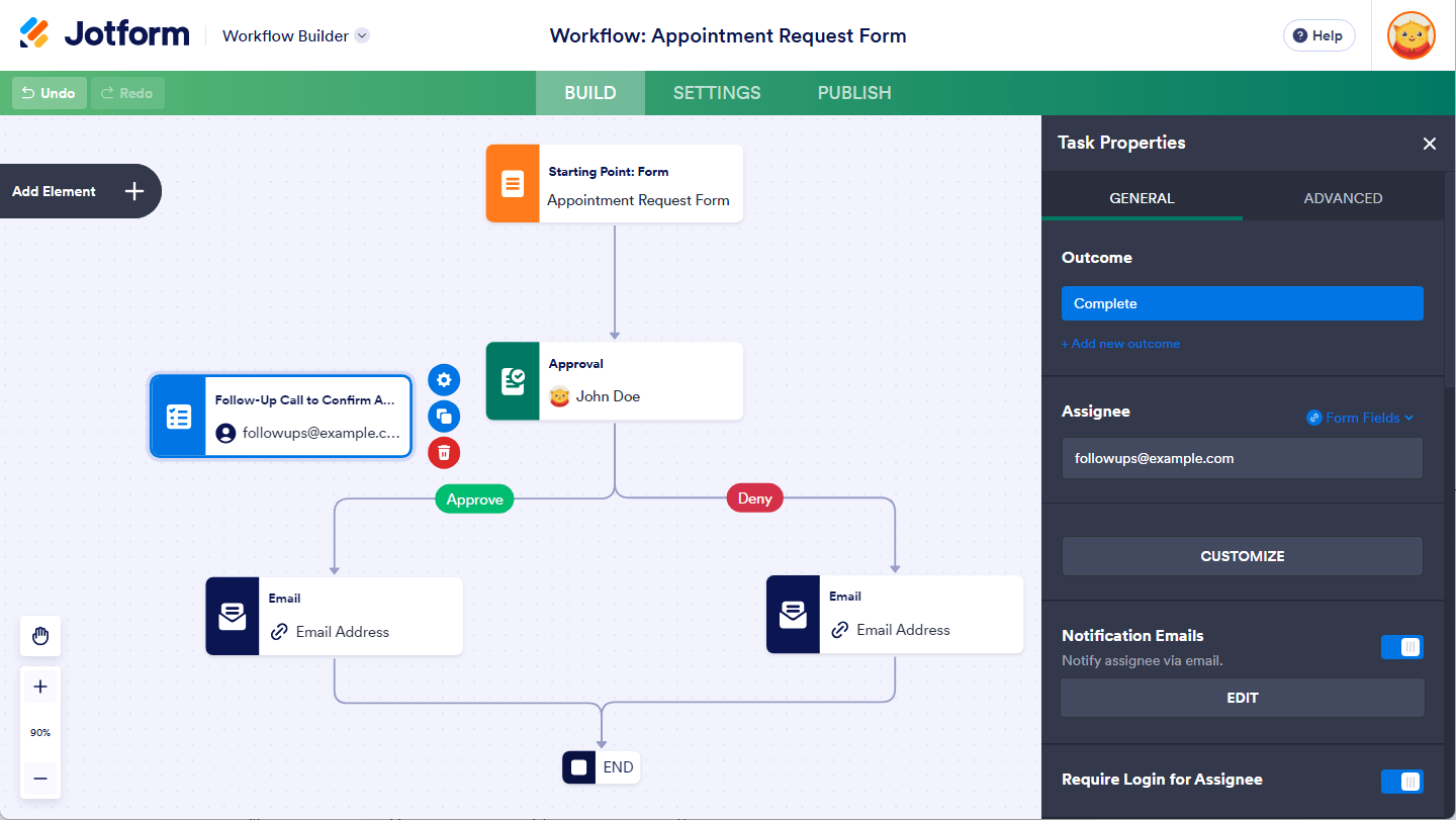  Additional properties under the General Tab of the Task Properties in Jotform Workflow Builder