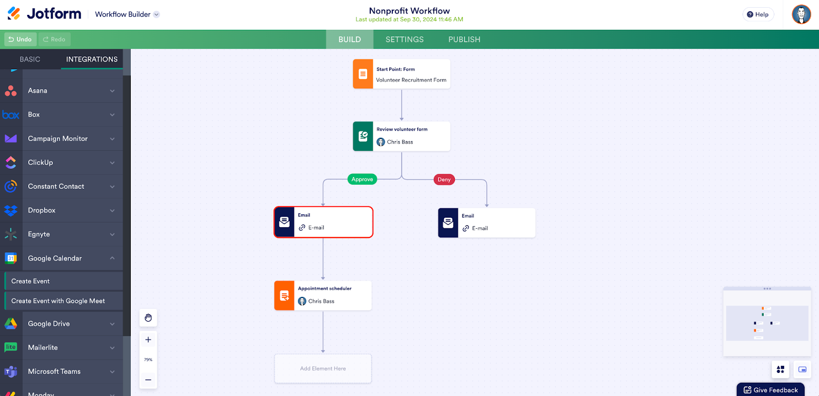 Highlighting the Email Element in a Nonprofit Workflow