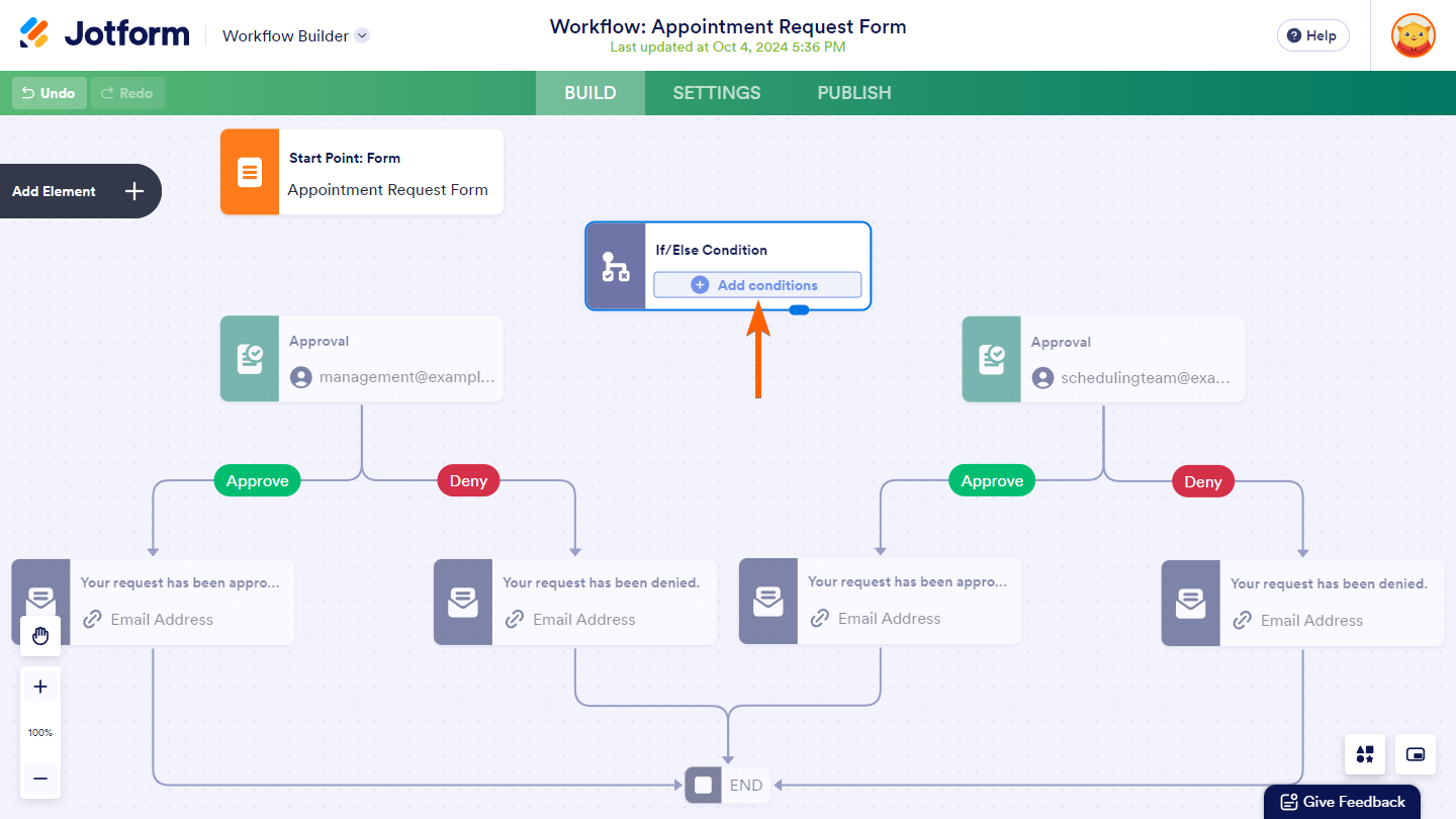 Add Condition button of the If/Else Condition Element in Jotform Workflow Builder