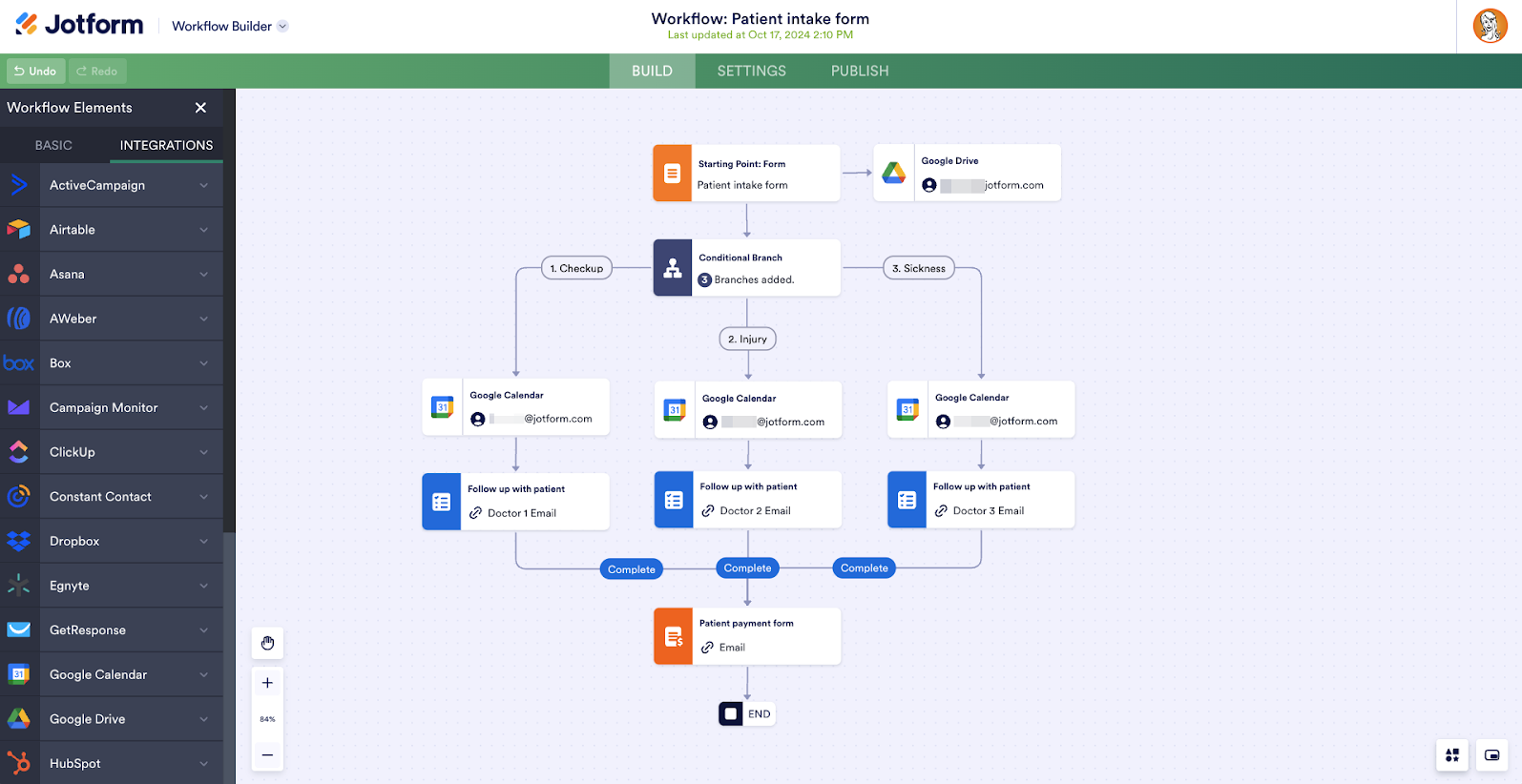 A Patient Intake Form Workflow in Jotform Workflow Builder