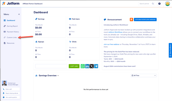 So erstellen und löschen Sie benutzerdefinierte Affiliate-Links in Ihrem Partner-Dashboard Image-1