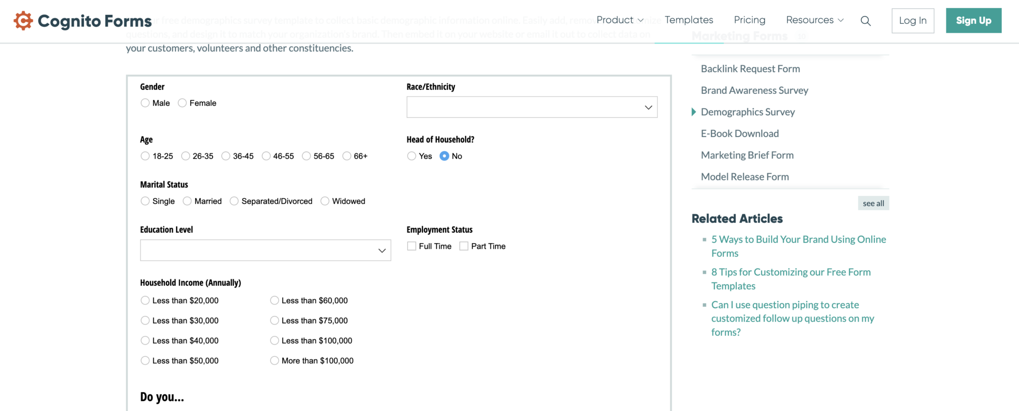 Cognito Forms demographics survey template