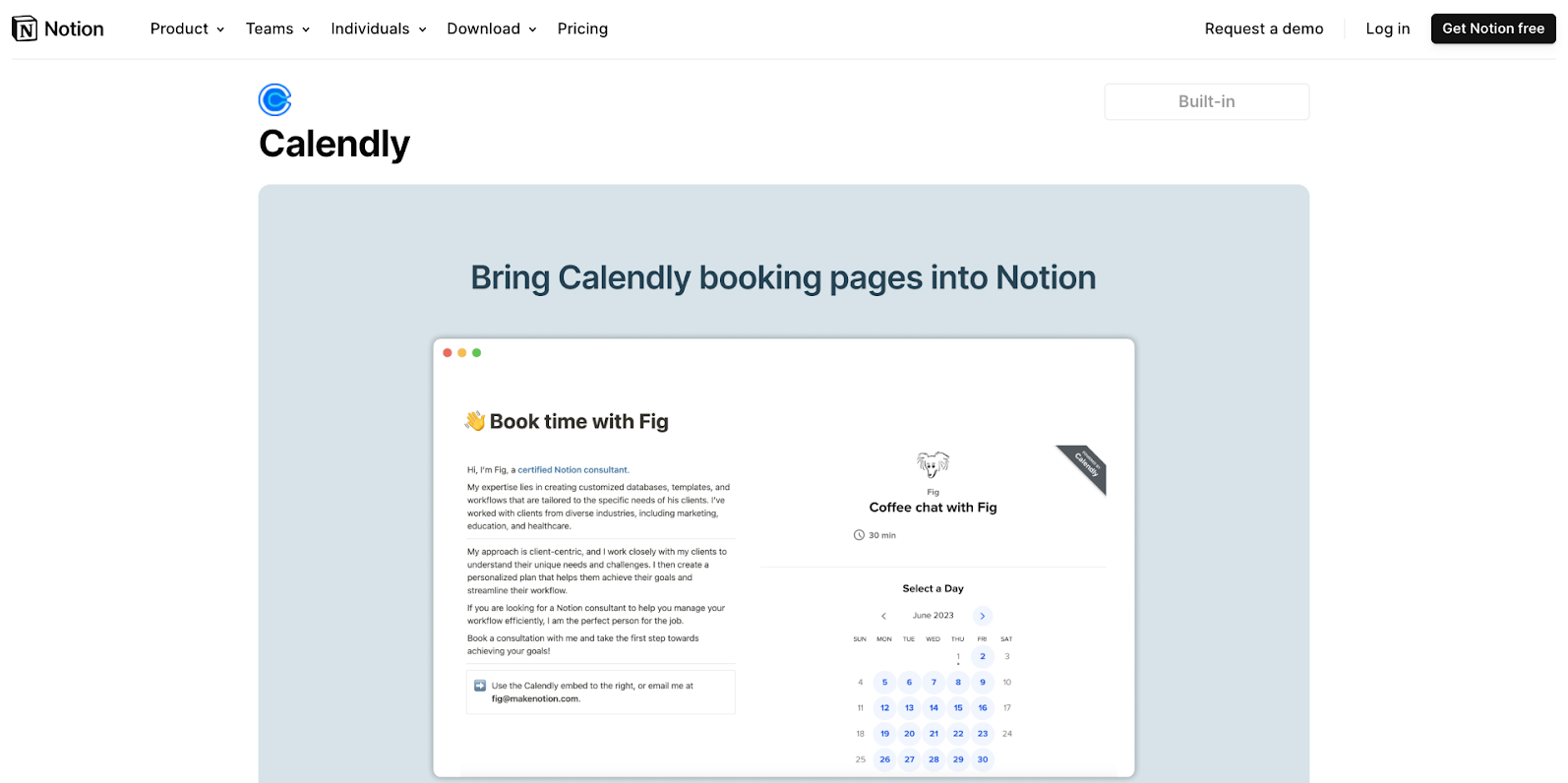 Screenshot of Calendly integration listing in Notion