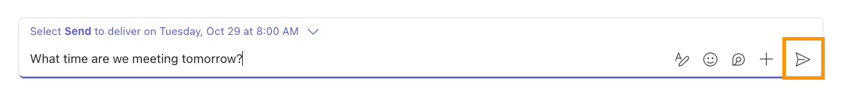 Screenshot of the Microsoft Teams chat field with the Send arrow highlighted