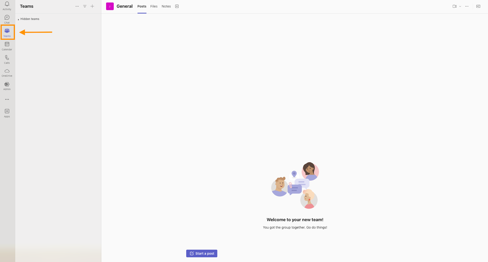 A screenshot of Microsoft Teams with the Teams icon highlighted