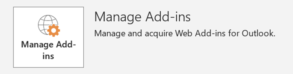 Screenshot of the Manage Add-ins dialog box in Outlook