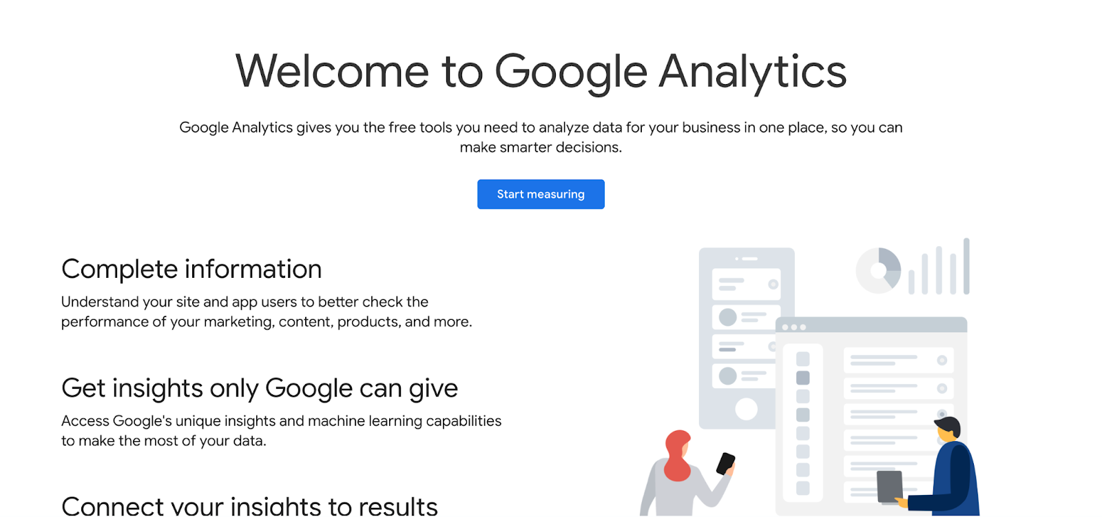 A screenshot of the Google Analytics landing page