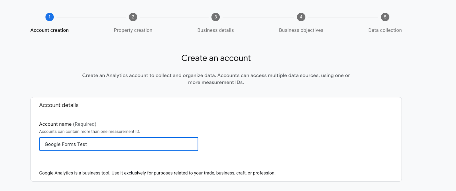 A screenshot of the Google Analytics setup page