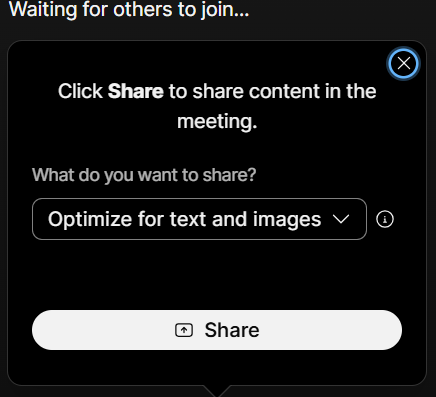 Screenshot of the dialog box for sharing a screen in Webex