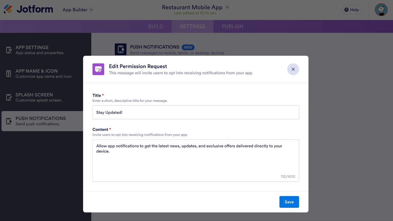 A screenshot of the Edit Permission Request menu