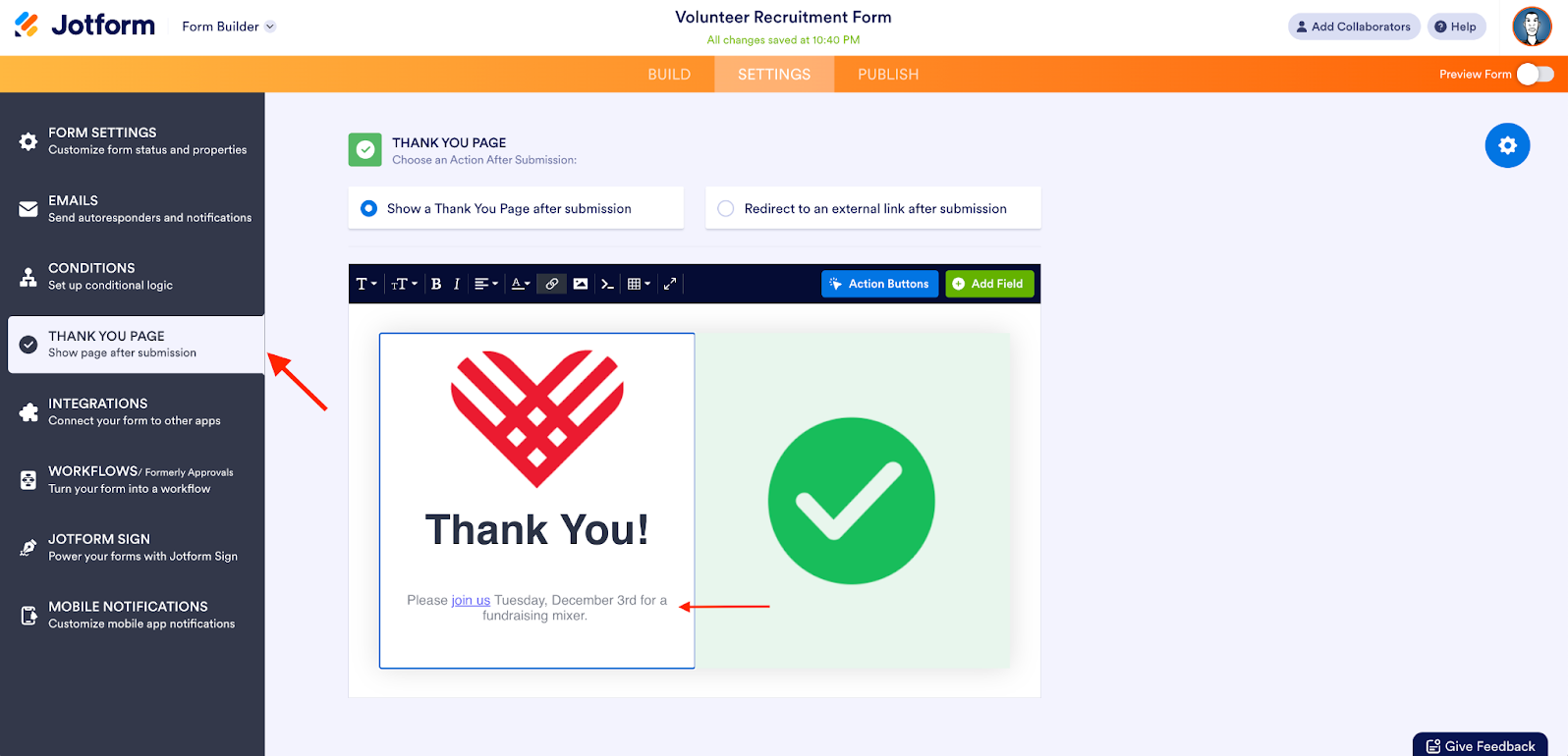 Customizing the Thank You Page in Jotform Form Builder