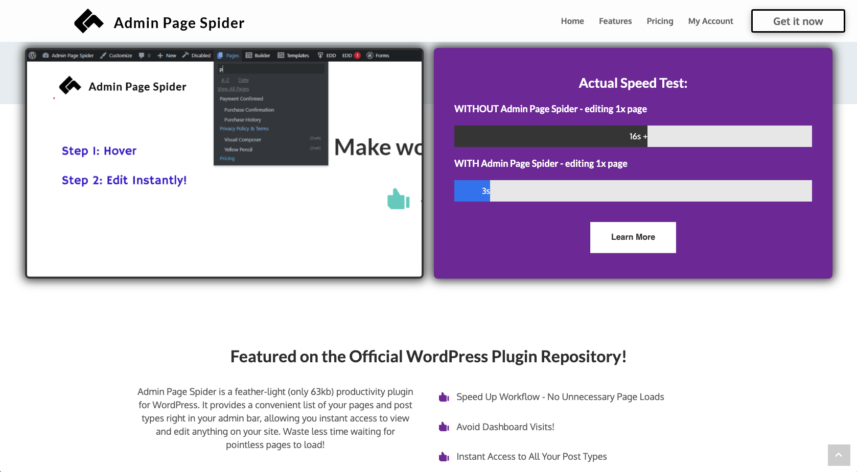 Admin Page Spider Landing Page