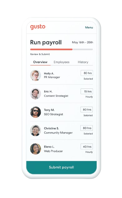 User Interface of Gusto on Mobile